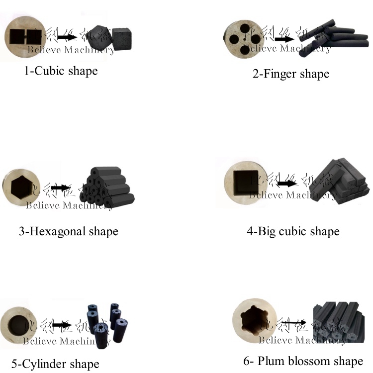 The molds and final products of charcoal extrude machine